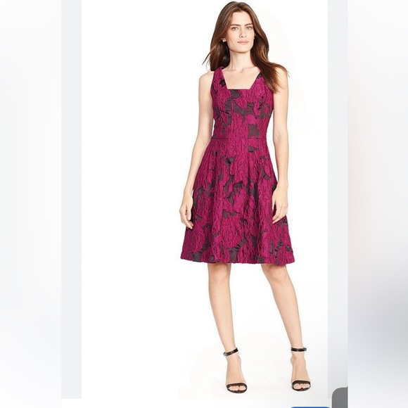 Ralph Lauren Fuchsia and Black Midi Dress - Picture 1 of 8